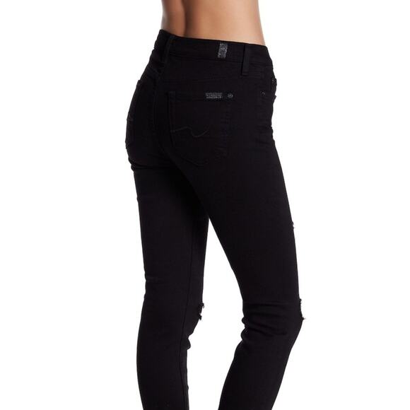 7 For All Mankind Black Distressed Gwen Skinny Ankle Jeans - Picture 2 of 8